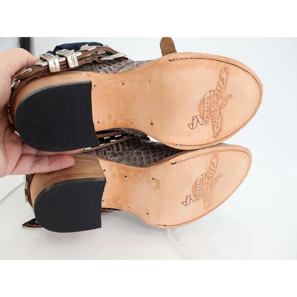 Freebird By Steven Blade Boot Womens 9 Stone Gray Croc Block Heel Slip On NEW - Picture 8 of 11